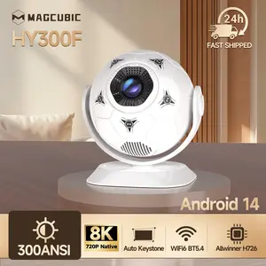 Magcubic Latest HY300F Projector 300 ANSI Lumens The Perfect Football Fan Gift 8K Decode Android 14.0 Fully Auto Keystone Dual WiFi6 BT5.4 180° Rotation Allwinner H726 0.9:1 Throw Ratio Wireless Portable Home Cinema, Audio