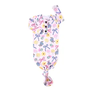 Evie GOWN Newborn Size Super Soft Stretchy Knotted Baby Gown with Matching Headband Bamboo Viscose Fabric Easy On-Off Design