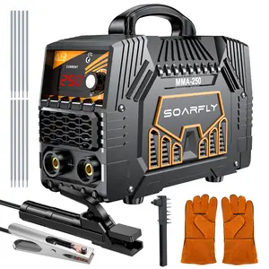 SOARFLY 110/220V 250A Welder Machine With Large LED Display, 5000 Watt Mini-Welder With Electrode Clamps, Earth Clamp, Wire Brushes, Rods And Gloves