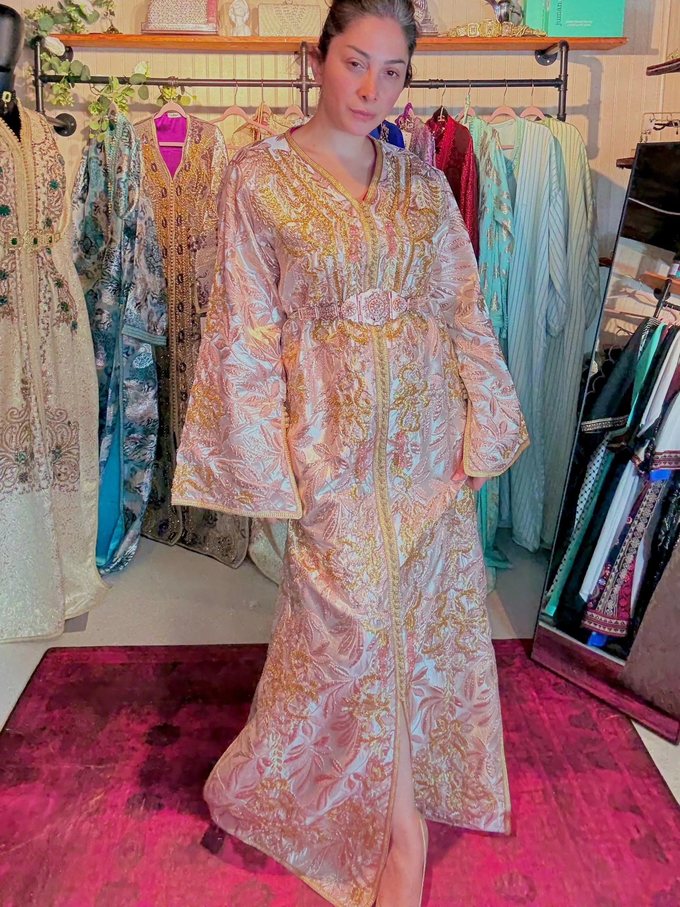 Pink Rose Luxury Brocade Moroccan Kaftan