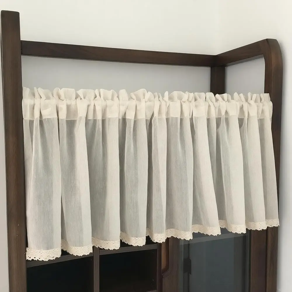 1 Piece, Nordic Ins Style Solid Color Semi-Blackout Short Curtain, Linen Textured Coffee Curtain, Finished Plain Linen Sheer Curtain, Rod Pocket Top Design for Easy Hanging, Ideal for Dining Room, Kitchen, Balcony, Entryway, Bay Window, Café