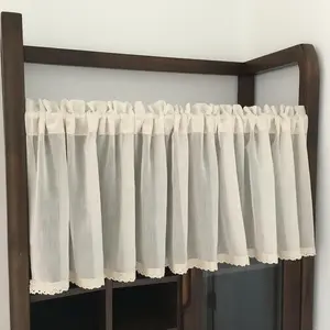 1 Piece, Nordic Ins Style Solid Color Semi-Blackout Short Curtain, Linen Textured Coffee Curtain, Finished Plain Linen Sheer Curtain, Rod Pocket Top Design for Easy Hanging, Ideal for Dining Room, Kitchen, Balcony, Entryway, Bay Window, Café