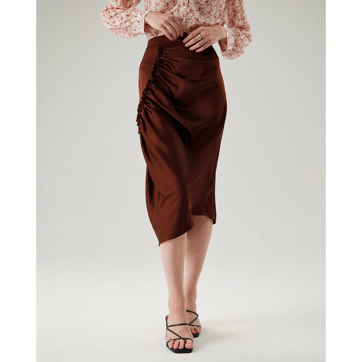 RIHOAS Women's Fitted Pencil Midi Skirt with Ruched Detail in Polyester Fabric - Versatile Bottom for Office Wear and Evening, Work