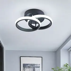 Double-Circle LED Ceiling Light, Hardwired Ceiling Light, Aluminum Material, For Bedrooms, Living Rooms, Entryways, Hallways, Indoor Decorative Lighting Fixture