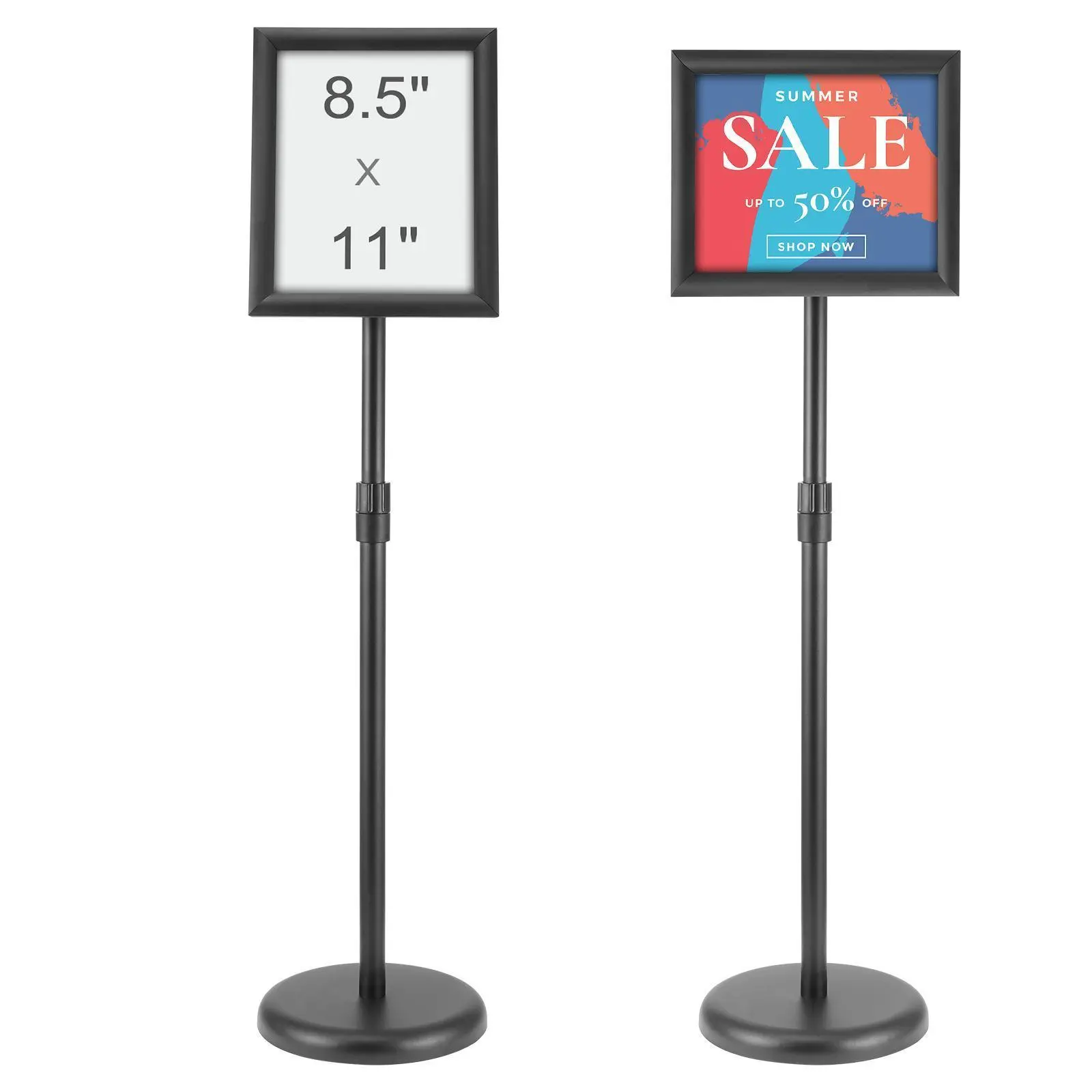 VEVOR Adjustable Height Aluminum Pedestal Sign Holder, 8.5x11 in Vertical/Horiz., 360° Rotatable Heavy-Duty Floor Stand with Sand/Water-Fillable Round Base, Outdoor-Use Black Corrosion-Resistant#SohoChic