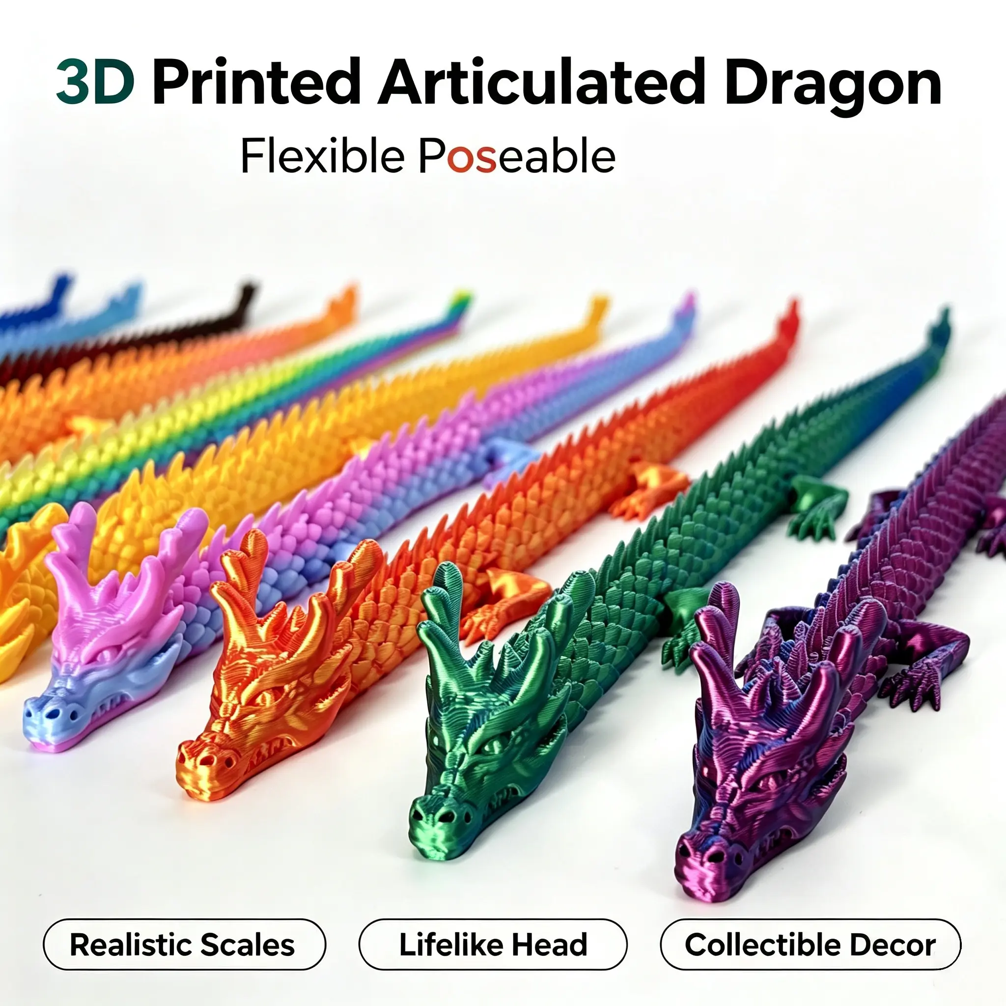 3D-printed multicolor 3D-Printed Silver Dragon Statue, home decor figurine for home supplies