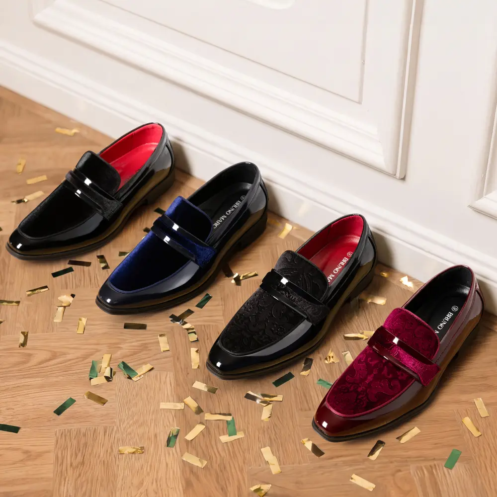 【BRUNO MARC Anniversary】 Men's Patent Leather Penny Loafers, Classic Plain Slip-On Black Office Dress Shoes with Removable Insole, Footwear, Flats, Mens Gifts, Black Shoes, Closed, Men's Wear tiktokshopbacktoschool, Plain Finish, Classic Loafers
