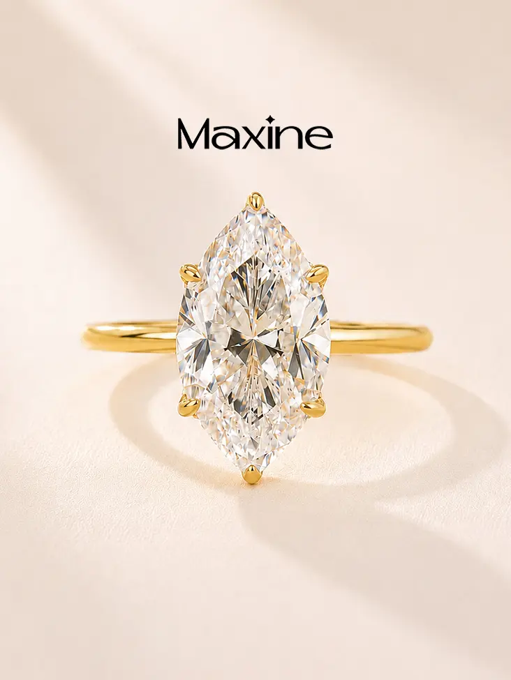 Maxine 14K Gold Plated 3.5Ct Marquise Cut Engagement Ring, 5A Cubic Zirconia Women's Ring Jewelry, Tarnish-Free Wedding Ring for GF, Trendy Solitaire Promise Ring