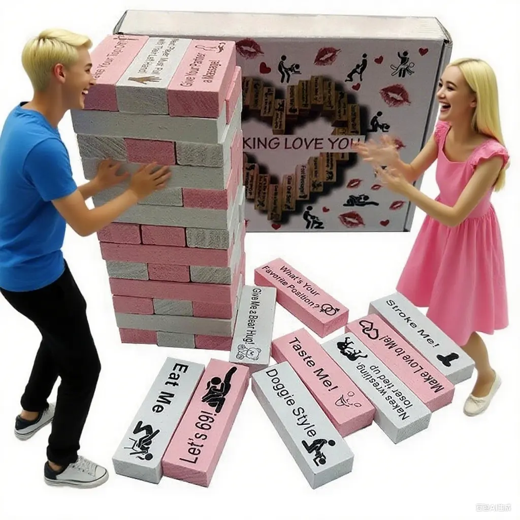 48pcs Pink & White Adult Stacking Block Games Fun Date Nights Romantic Couples Exciting Anniversary Valentine's Day Gifts High-Quality Wood Reusable Party Supplies Birthday Gifts Wooden