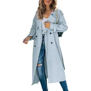 Imily Bela Women's Double Breasted Long Trench Coat Windproof Classic Lapel Slim Overcoat with Belt