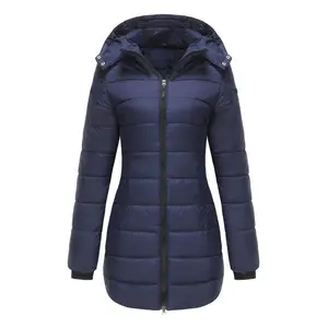 Women’s casual warm windproof hooded down jacket, zip-up jacket with detachable hood, travel gear, everyday padded raincoat, fashionable long jacket for autumn and winter, winter wardrobe for women in plus sizes (S–XXL).