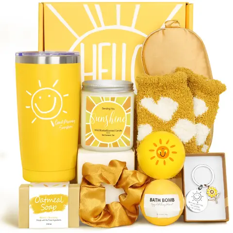 Suhctuptx Women's 10pcs Premium Gift Box - Colorful Sunflower Themed Christmas Basket, with Flannel Blanket & Stainless Steel Insulated Tumbler, for Mom Birthday & Self Care Occasions
