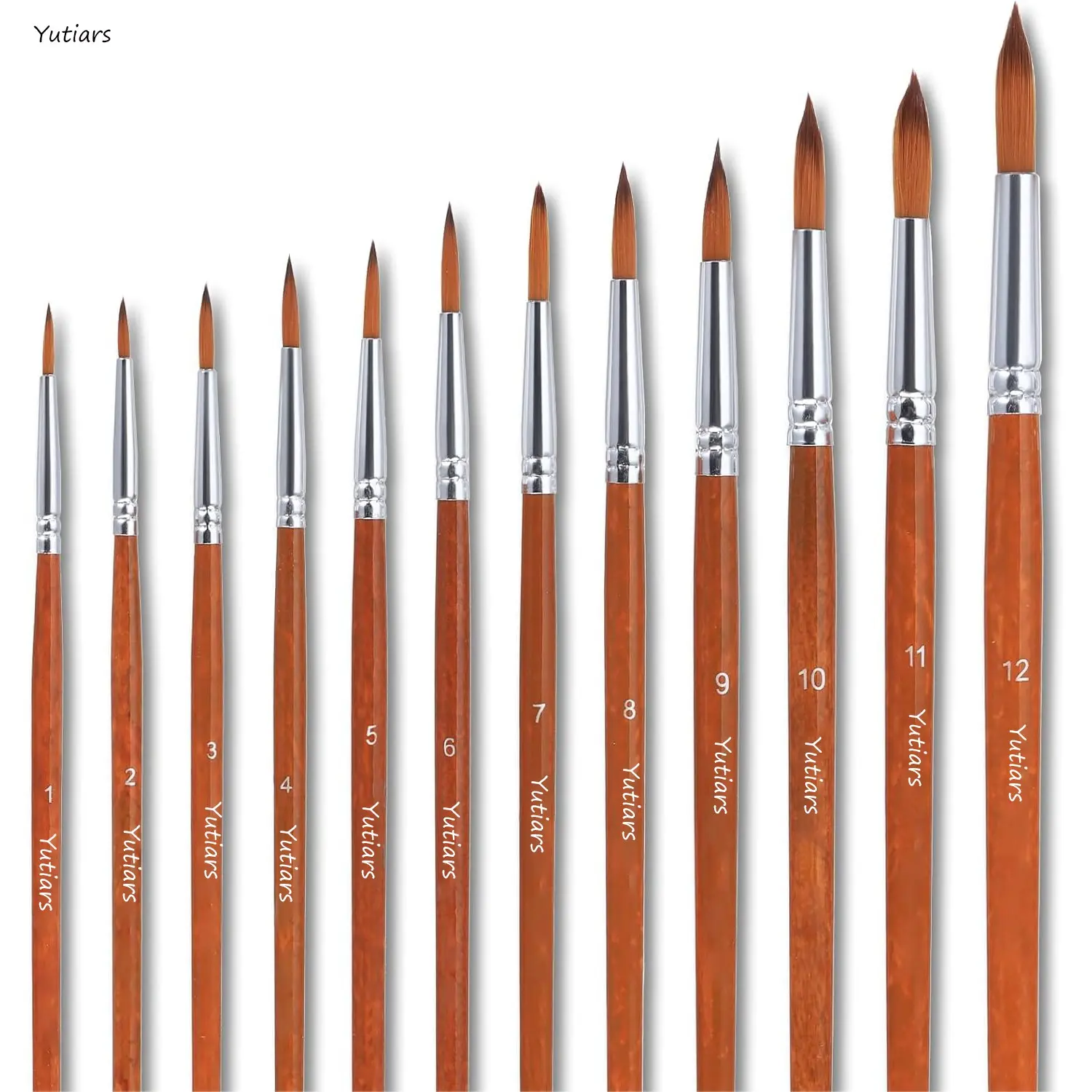 12Pcs Round Paint Brushes Set with Wooden Handles Anti-Shedding Nylon Bristles Ideal for Canvas Body Rock Painting Artists Beginners Art Supplies Wooden Paintbrushes