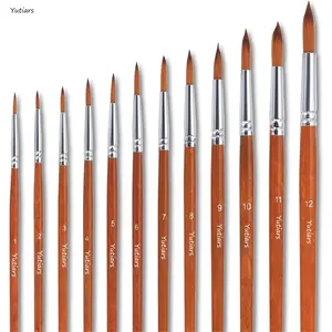 12Pcs Round Paint Brushes Set with Wooden Handles Anti-Shedding Nylon Bristles Ideal for Canvas Body Rock Painting Artists Beginners Art Supplies Wooden Paintbrushes