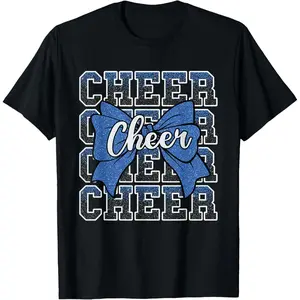 Coquette Cheer Bow Sport Cheerleader Cheerleading Blue T-Shirt