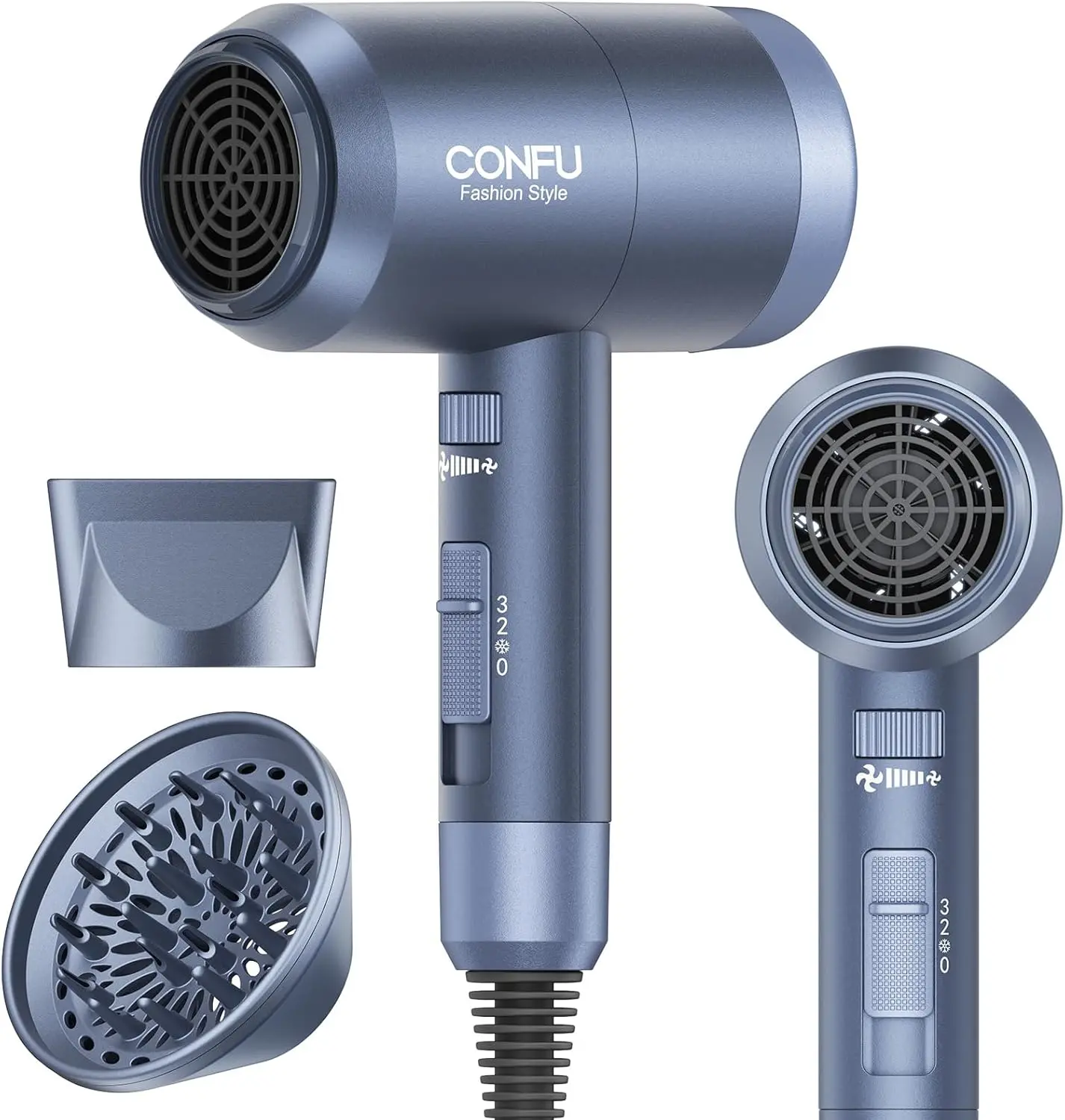 CONFU Hair Dryer with Diffuser, Hair Dryers for Women, Hairdryer with Diffuser Attachment, Blow Dryers for Men, Portable Lightweight Fast Drying Negative Ion Hairdryer for Home