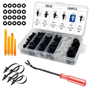 HE26 100pcs +30 spare parts and tools Universal Expansion Screw Clips Set for Automobiles Mudguard Leaf Plates Door Panel Clips C05 C20 C32 B01 D02 A16 Car Accessories