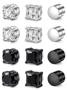 6MM Magnetic Earrings for Men Women Shiny Round Cubic Zirconia Stud Earrings for Non-Pierced Ears Hypoallergenic Stainless Steel Fake Earrings Not Easy to Fall off
