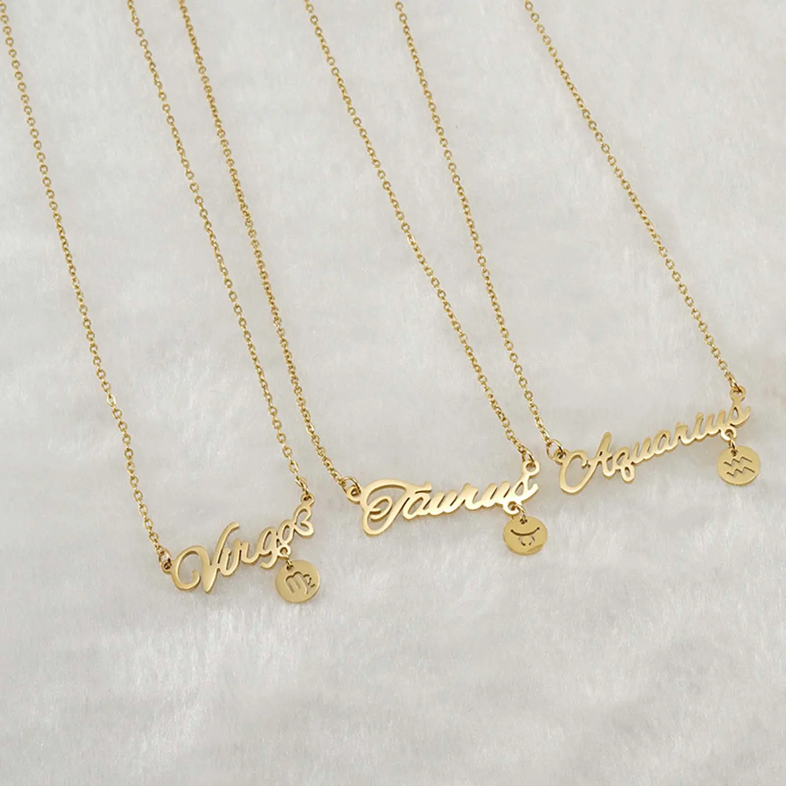 [Holiday Gift Limited-Time Event] Unisex 12 Constellation Bead Zodiac Chain Initial Name Plate Necklace with Letter Charm Pendant, Fashionable Versatile Artificial Gemstone Necklace, Everyday Wear Jewelry Accessory, Necklaces