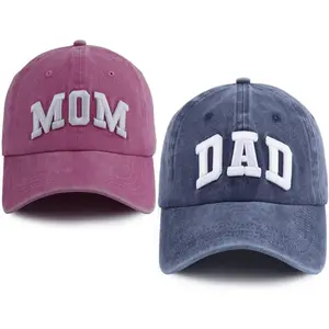 Dad and Mom Hats for Men Women, 3D Embroidered Adjustable Washed Cotton Fathers Mothers Day Birthday Baseball Caps