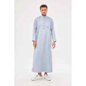 Malik Collar Thobe w/ Gold Buttons - Light Gray