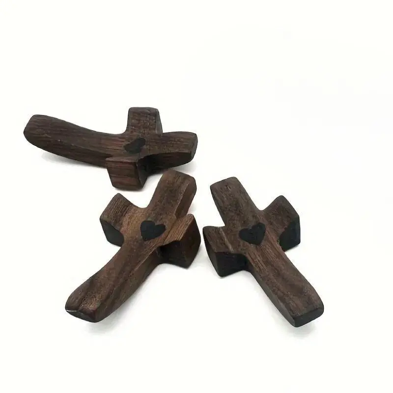 3Pcs Lightweight Handheld Wooden Cross Decor Set, Compact Christianity Spiritual Wall Decor, Multi-Functional Home Religious Ornaments for Stress Relief & Gifting