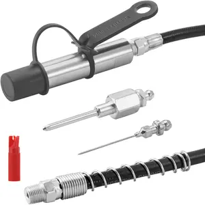 【Summervibes】VEVOR Grease Gun Coupler, 10000 PSI High Pressure, 3-Jaw Locking, Quick Release Grease Gun Tip with Hose/Zerk Fittings Cleaner/Extension Needles, Compatible with All Grease Guns 1/8" NPT Fittings