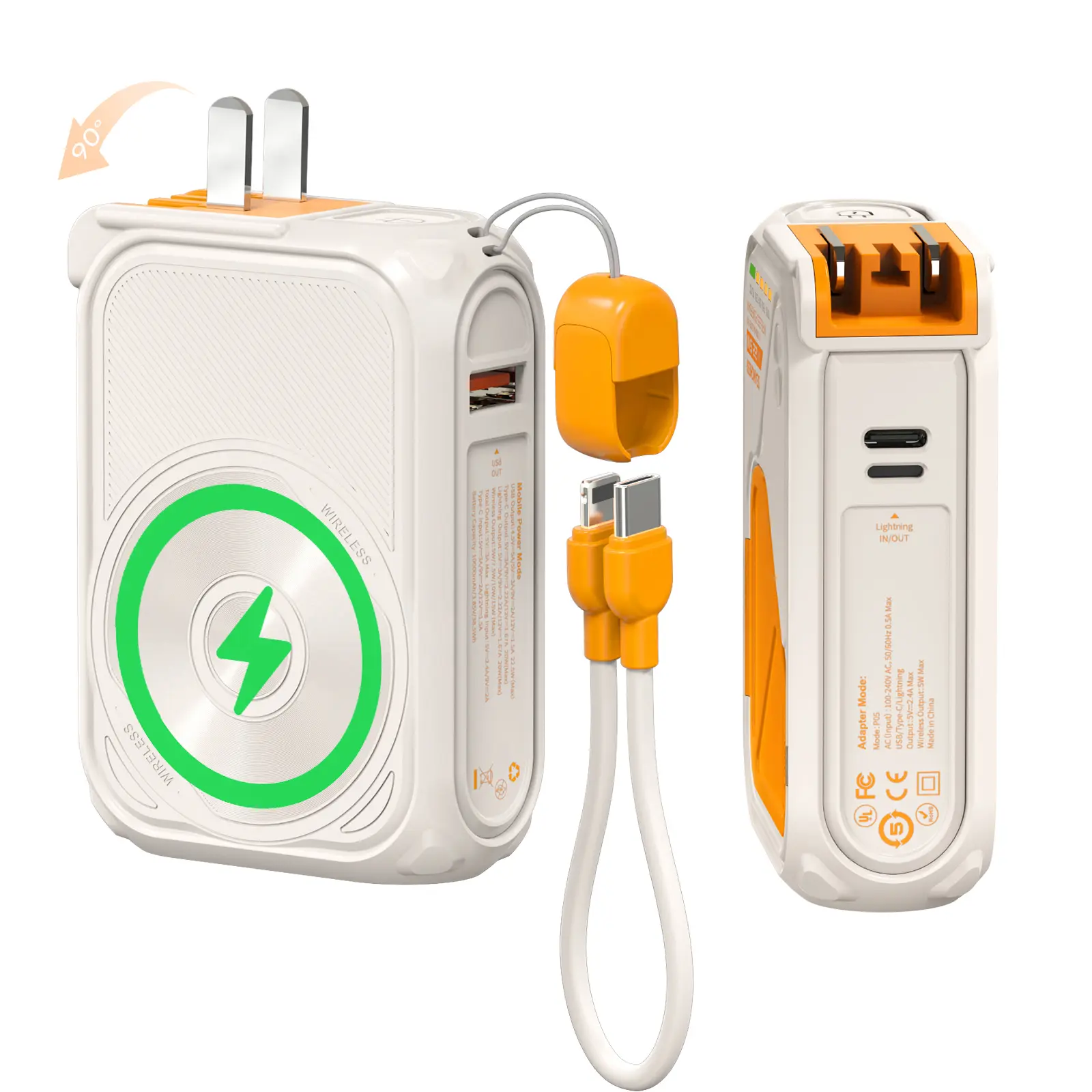 SEANCHEER P05 Portable Charger, Magnetic Power Bank, Small Wireless PowerBank, Battery Pack 10000mAh-20000mAh Travel Essentials Fast Charging With Built in Cable, Foldable Wall Plug for iPhone,Samsung,Andriod  Folding Chargeable Smartphone power bank