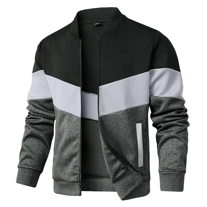 Men’s Lightweight Baseball Bomber Jacket, Colorblock Knit Zip-Up Coat with Elastic Cuffs, Retro Casual Early Fall Layer