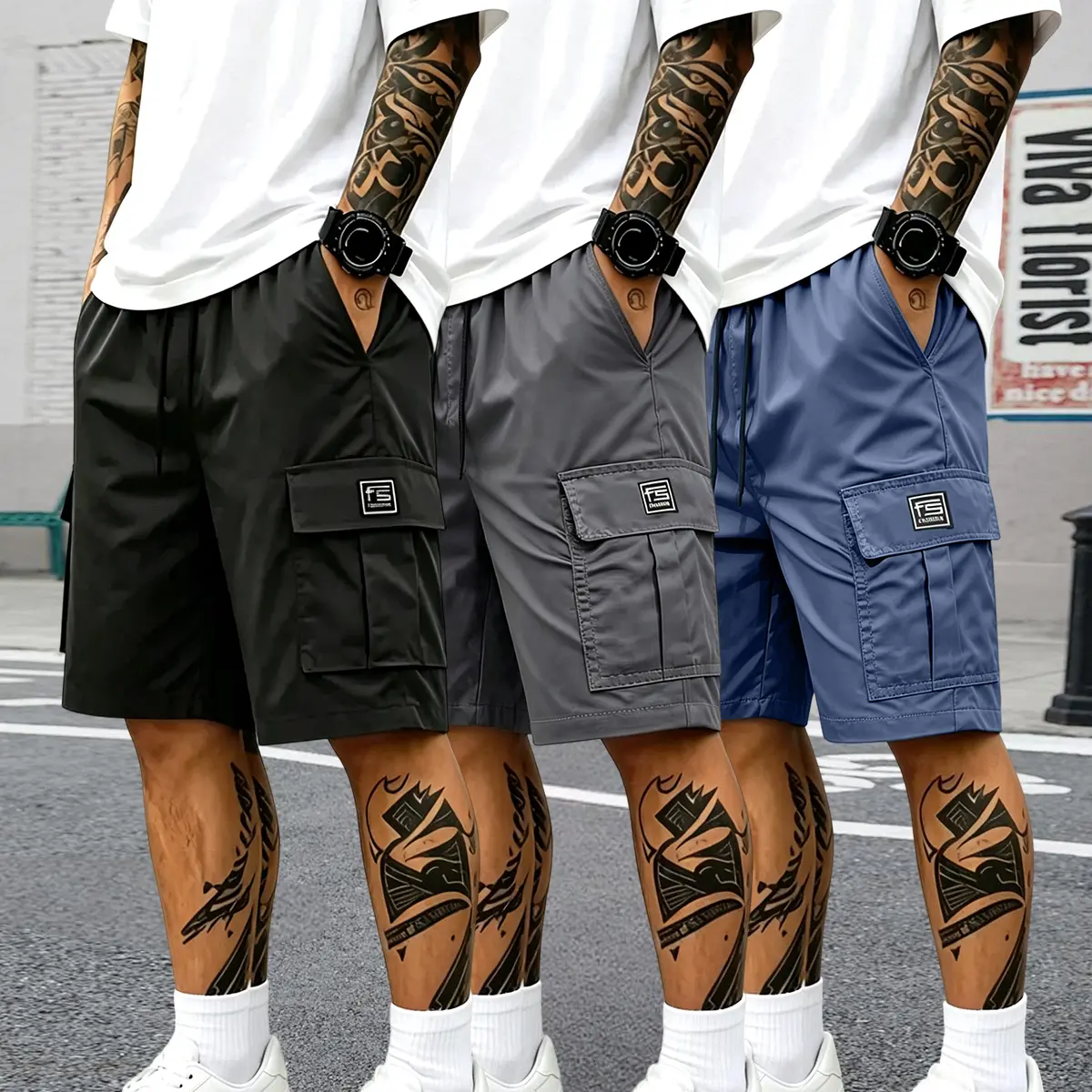 3-pack men’s summer cargo pants and casual athletic shorts — street style, suitable for leisure activities and everyday wear