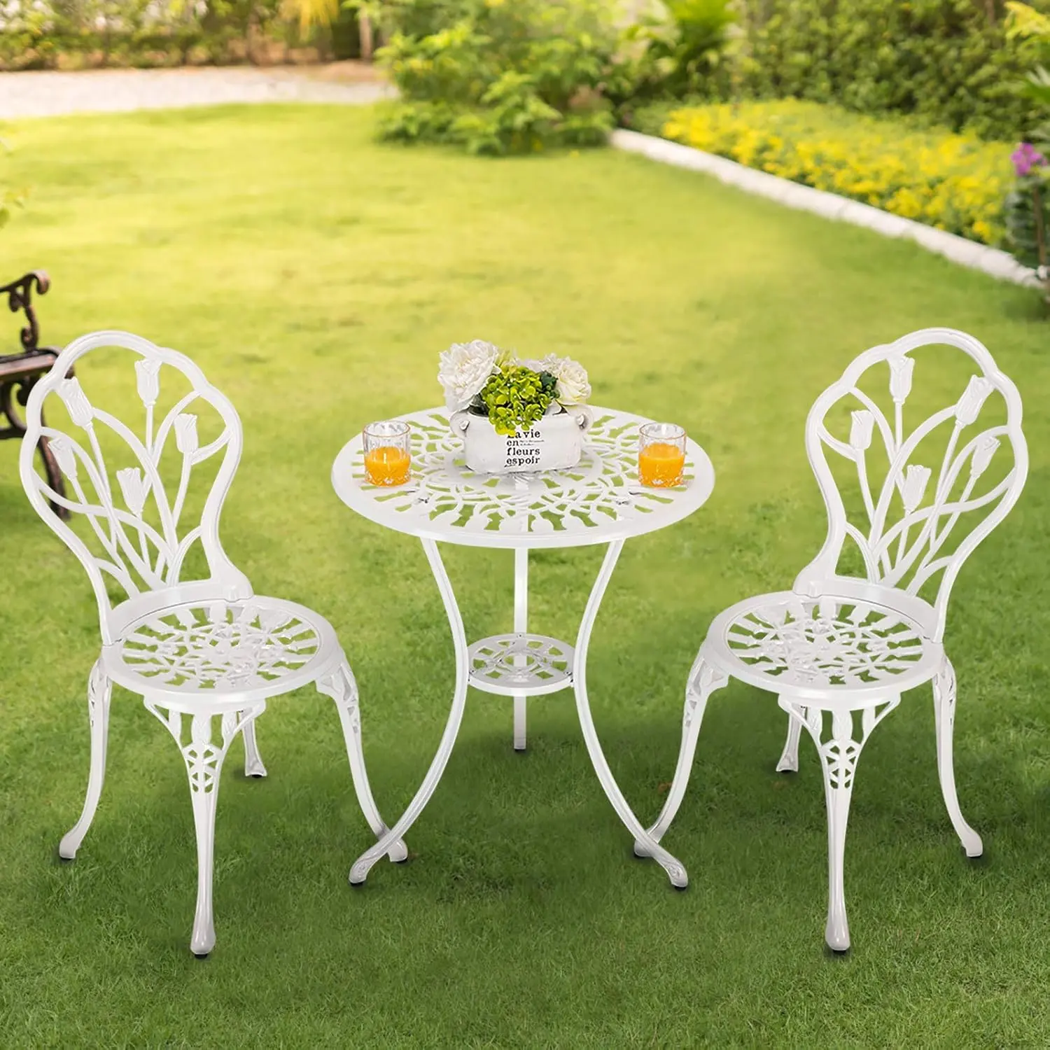 3 Piece Bistro Set Table and Chairs Set of 2 Outdoor Patio Set Cast Aluminum Bistro for Garden Balcony, Durable Rust All-Weather Resistance