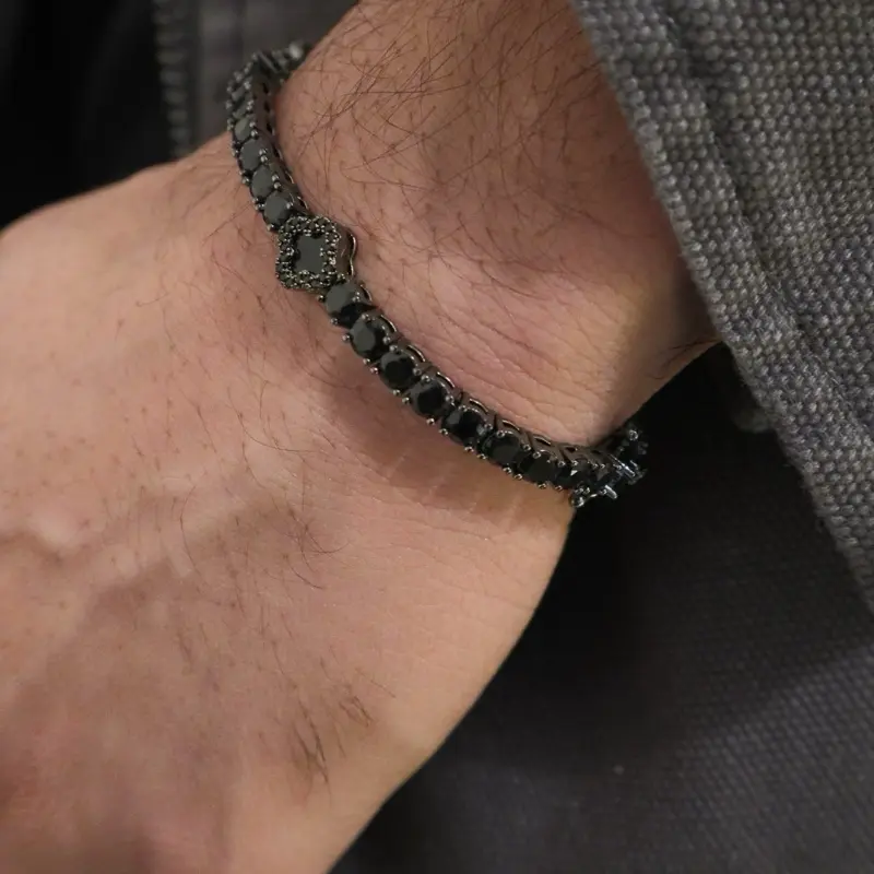 Men’s Clover Tennis Bracelet - Black Bracelet | Gifts for him | 7 inch