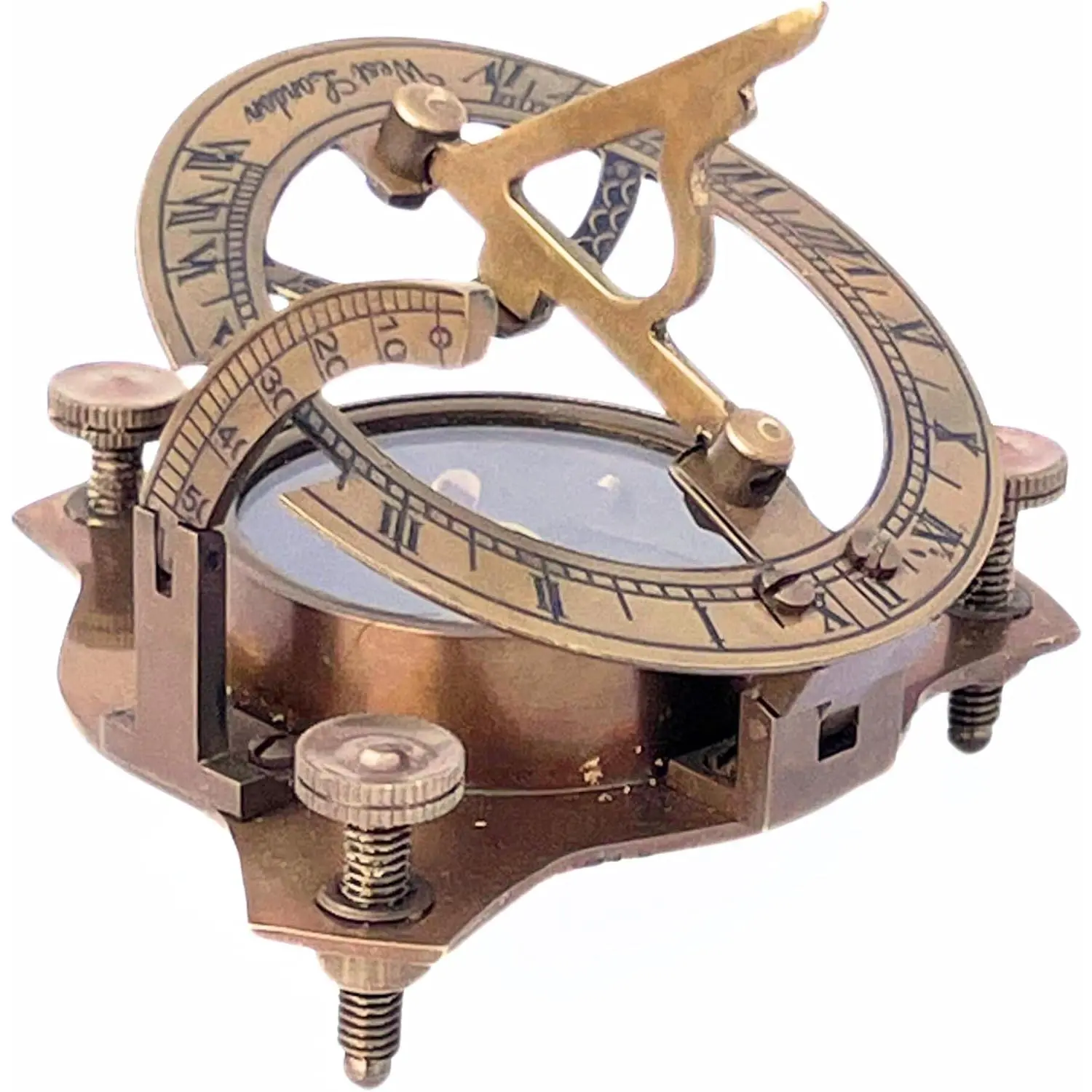 Handmade Fully Functional Vintage Brass Marine Sundial Compass, Collectible Home Decor for Solo Travellers & Hikers