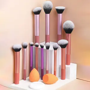 12pc Beginner Long Makeup Brush Set with 3 Powder Puffs-Perfect for Travel, Home, Daily Use-Gift for Her, Mom, Girlfriend, Daughter- Valentine’s, Christmas, Birthday Gift
