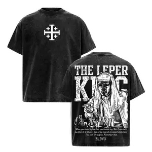 Baldwin IV The Leper King T-Shirt Washed v3, Crusader King of Jerusalem Tee, Jerusalem Cross Medieval Christian Shirt, Vintage Washed Gothic Faith Streetwear - Jesus Apparel - Christian Outfit