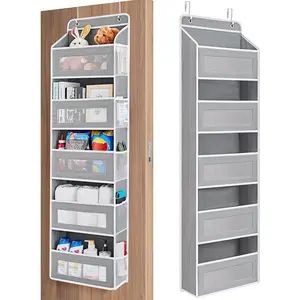 Over The Door Organizer Storage-5-Tier Hangable Organizer with 10 Large side pocket, Anti-Tilt Design, 44 lb Capacity for Bedroom, Bathroom, Baby Product Ptorage，Perfect For Diaper or Wet wipes storage，Dormitory Storage，Back to School Must Have Grey