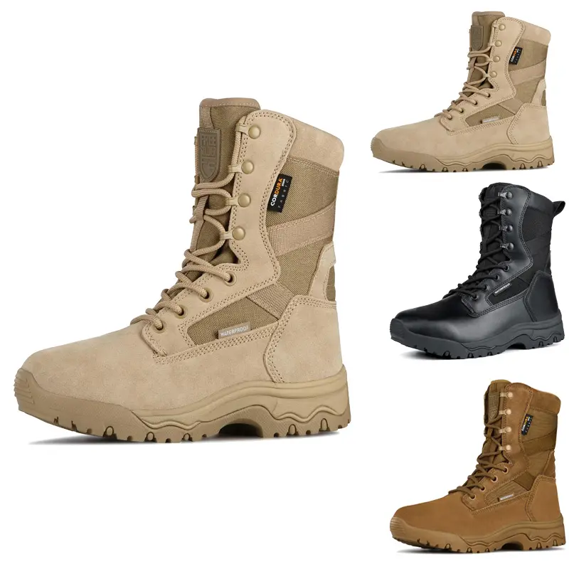 Military Lightweight Tactical Shoes Soft Leather 8 Inch Durable Breathable Zipper Laces Work Hiking Mountaineering Boots Motorcycle Boots Multiple Colors laces brown hiking shoes male sport tactical boot Men's Outdoor Men's Patchwork Lace-Up Hiking Boots