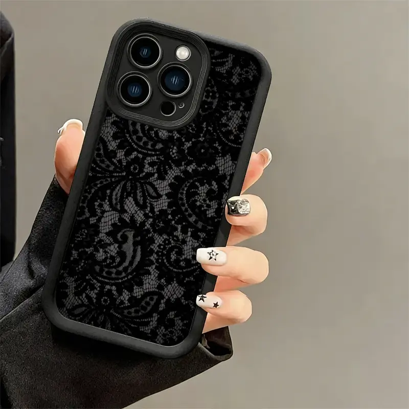 Premium Edgy Dark Charming Lace Printed Smartphone Case - Ultra-Thin Durable Shockproof Liquid Silicone Cover for iPhone X/11/12/13/14/15/16/17 Pro Max/Plus/Air, Galaxy S24 Ultra, Men's Protection Accessory Gift