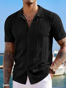 A men's geometric-patterned turtleneck cardigan with short sleeves, featuring a fashionable design. It's a versatile and casual men's pullover top, comfortable and stylish, making it the first choice for daily wear