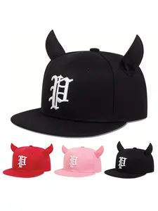 Men's Gothic Letter P Embroidered Baseball Cap, Adjustable Snapback, Polyester Fiber, Sun Protection, Hip Hop Style Outdoor Casual Wear, Quality Caps, Snapback Hat