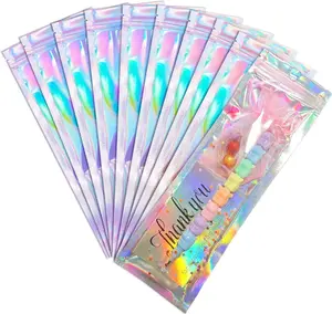 Resealable Foil Pouch Bag [100 PCS ] Great for Party Favor Food Storage (Holographic Color, 2.7 X 8.6 Inch) Trunple