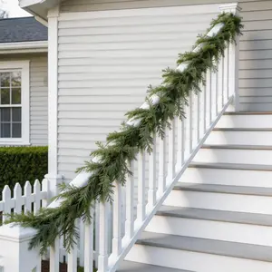 Real Touch Artificial Cedar Garland - Garland Soft Bendable Realistic Artificial Cedar Pine Green Xmas Mantle Garland for Staircase Garlands for Decoration Fireplace Porch Table Home Yard Decor