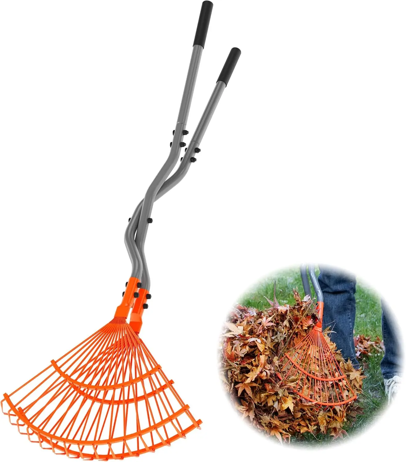 Walensee Heavy-Duty Leaf Rake (0.8mm), Durable Gardening & Landscaping Tool with Long Steel Handle, 2–3x More Leaves Leaf Picker Upper Scooper, Multi-Use Garden Claw for Lawn & Yard Shrub Cleanup (3.3lb)
