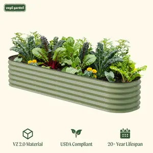 Vego Garden 17" Tall 9 in 1 8ft X 2ft Metal Raised Planter Bed for Vegetables Flowers Ground Planter Classic Design Easy Access