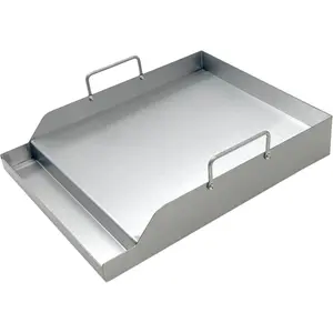 Parts DS125 Stainless Steel BBQ Cooking Griddle, Universal Flat Top Griddle with 2 Handles for  Gas Grills, W12.5"xD16"xH2.75", Heavy Duty Stainless Steel Griddle 1 count, Small Size