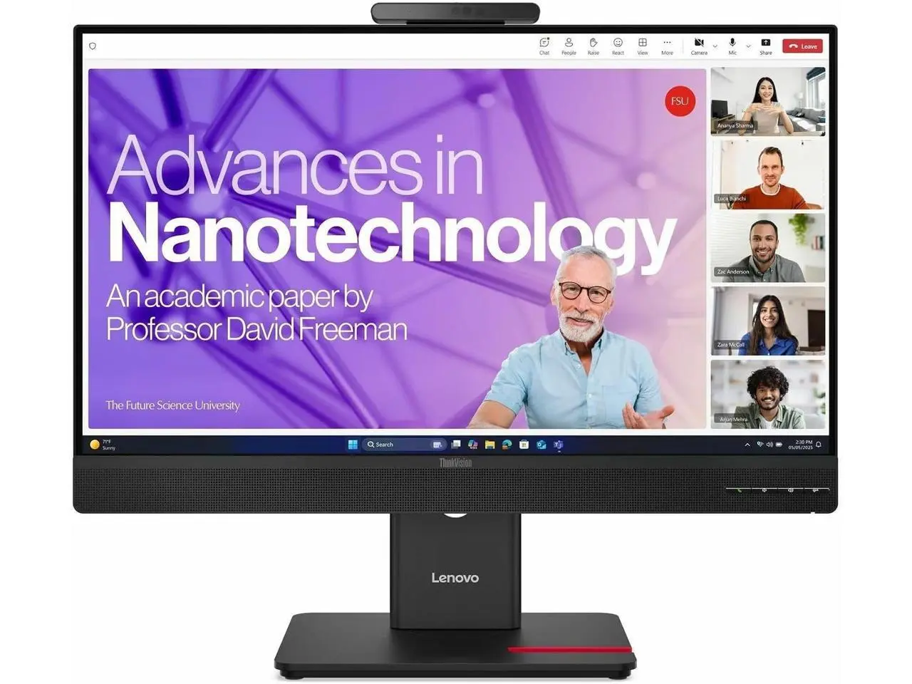 Lenovo ThinkVision T24-4v 23.8" Full HD IPS Monitor, 120Hz, Webcam, USB-C, Built-in Speakers, USB Hub, Ergonomic Stand, DisplayPort, HDMI & VGA, Eclipse Black