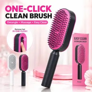 1pc Self-Cleaning Detangling Hair Brush – Push-to-Clean One-Button Hair Release, 3D Air Cushion Scalp Massage, Wet & Dry Styling Comb for Long, Curly & Straight Hair, Unisex