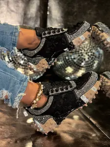 New Lace Flower Rhinestone Dad Shoes, Soft Thick Sole Height-Boosting Sports Shoes, Sweet Girl Versatile Breathable Casual Shoes, Mesh Breathable Height-Boosting Casual Shoes, Trainer Women, Sneaker