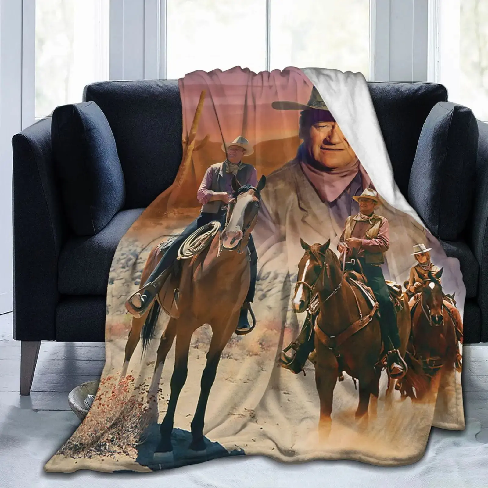 Super Soft Flannel John Wayne Throw Blanket - 60x50in Durable Cartoon Classic Blanket, Easy to Carry for Bed, Camping, Gift for Family