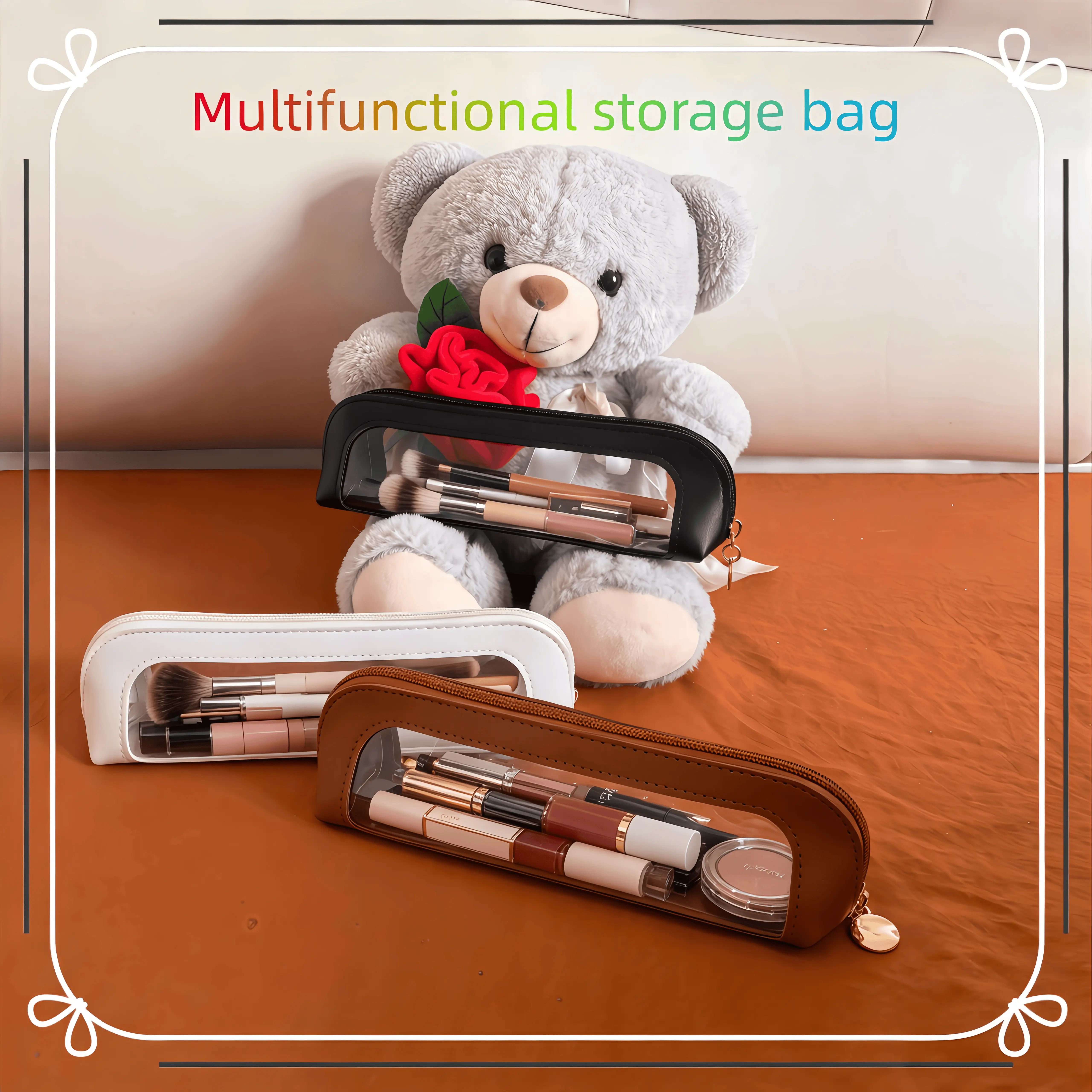 Emergency makeup touch-up storage box, multifunctional cosmetic storage bag, transparent storage box, eyebrow pencil storage pouch